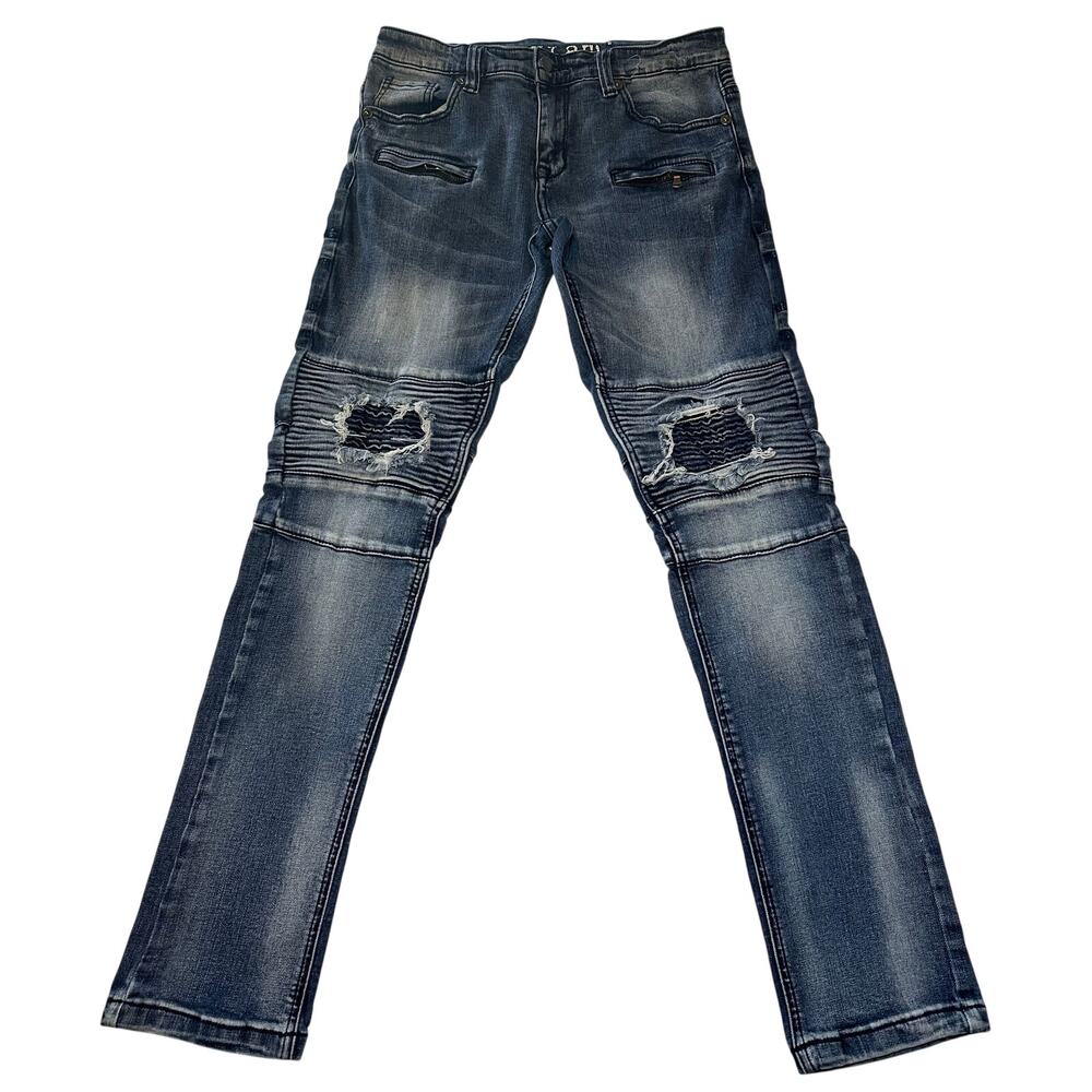 Kilogram Jeans Men 32X30 Blue Denim Pants Distressed Straight Skinny Medium Wash